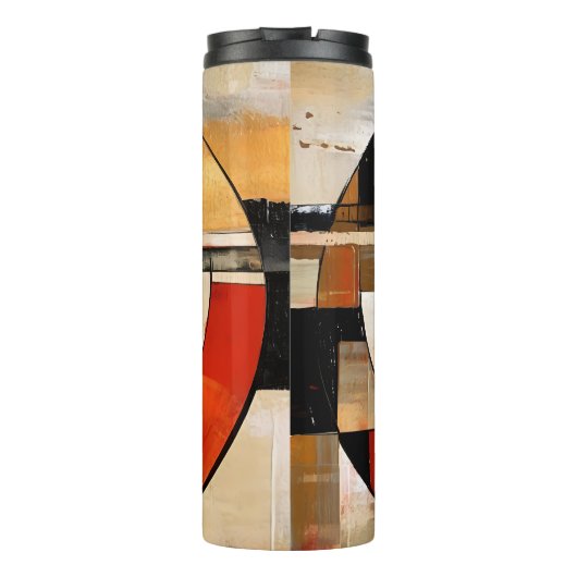 Celestial Elegance: Abstrakte Erkundung in Beige Thermosbecher (Rückseite)