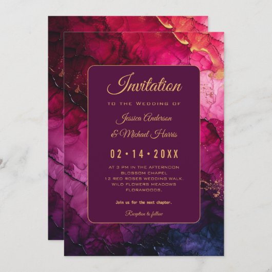 Celestial Elegance: Die Marmorsinfonie Einladung (Vorne/Hinten)