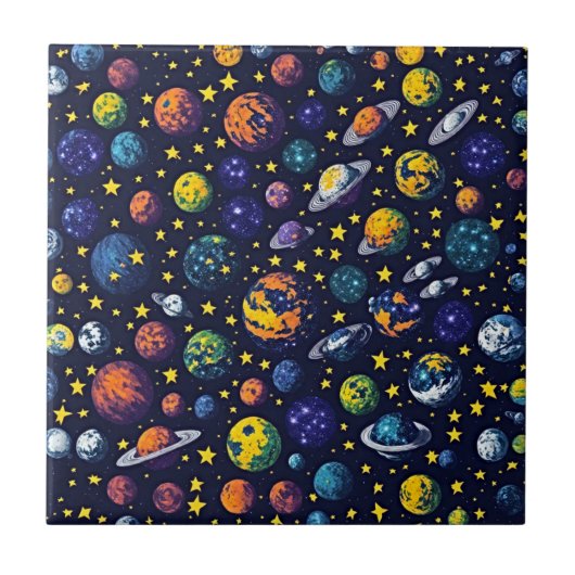 Celestial Elegance: Kosmisches Retro Fliese (Vorderseite)
