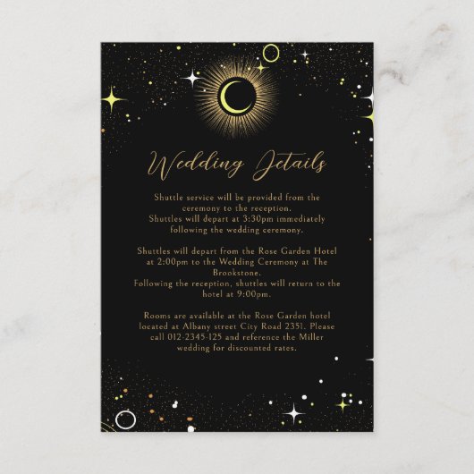 Celestial Elegant Black Wedding Begleitkarte (Vorderseite)
