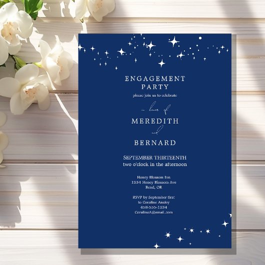 Celestial Elegant Engagement Party Navy Blue Einladung