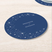 Celestial Elegant Moon Navy Blue Wedding Runder Pappuntersetzer (Angewinkelt)