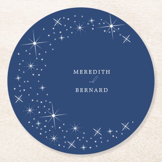 Celestial Elegant Moon Navy Blue Wedding Runder Pappuntersetzer (Vorderseite)