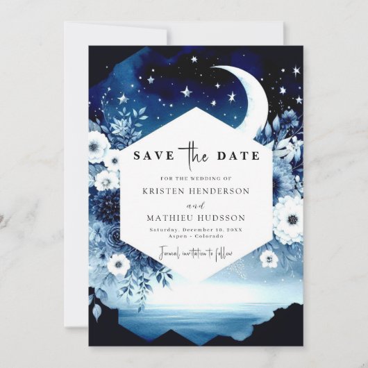 Celestial Elegant Moonlit Wedding Save The Date (Vorderseite)