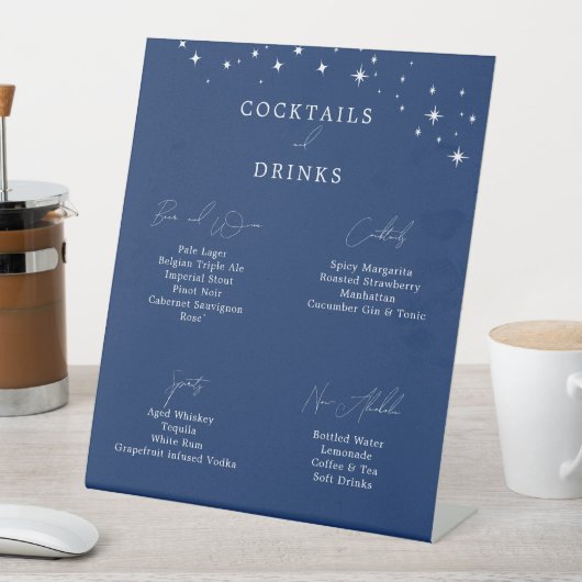 Celestial Elegant Navy Blue Wedding Drinks Bar Sockelschild (In Situ)