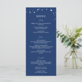 Celestial Elegant Navy Blue Wedding Flat Menu Menükarte (Stehend Vorderseite)