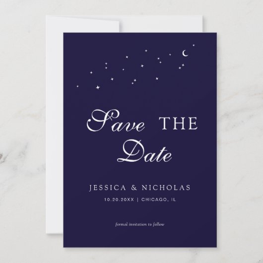 Celestial Elegant Script Blue Wedding Foto Save The Date (Vorderseite)