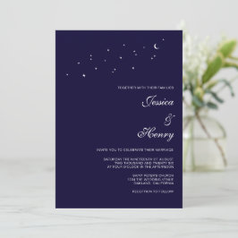 Celestial Elegant Script Midnight Blue Wedding Einladung