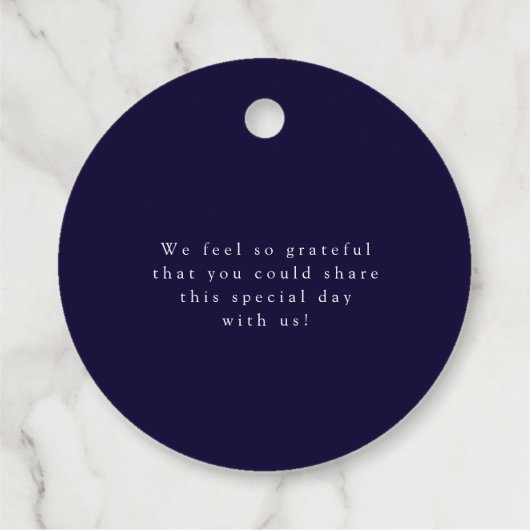 Celestial Elegant Script Midnight Blue Wedding Geschenkanhänger (Rückseite)