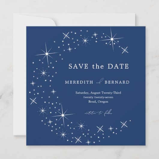 Celestial Elegant Wedding Moon Blue Save The Date (Vorderseite)