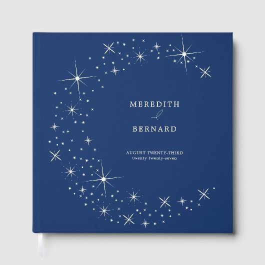 Celestial Elegant Wedding Moon Navy Blue Monogram Gästebuch (Vorderseite)