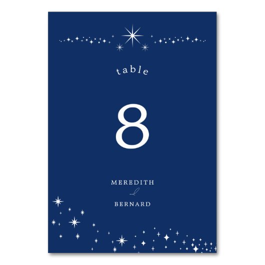 Celestial Elegant Wedding Stars Navy Blue Tischnummer (Vorderseite)