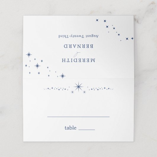 Celestial Elegant Wedding Stars White Folded Platzkarte (Außenseite Aufgefaltet)