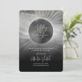 Celestial Elegante Black and Gold Wedding Einladung (Stehend Vorderseite)