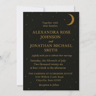 Celestial | Elegante Black & Gold Hochzeit Einladung