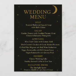 Celestial Elegante Black & Gold Wedding Menü Menükarte