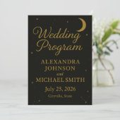 Celestial Elegante Black & Gold Wedding Program Programm (Stehend Vorderseite)