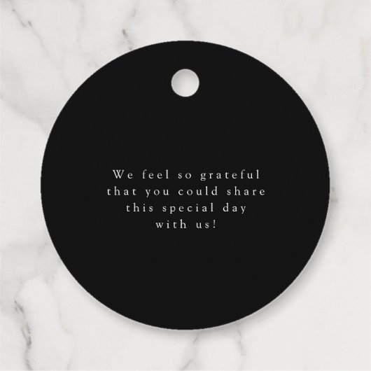 Celestial Elegante Script Minimal Black Wedding Geschenkanhänger (Rückseite)