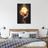 Celestial Embrace: Moon & Blume Leinwand Kunst (Insitu (Schlafzimmer))