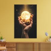 Celestial Embrace: Moon & Blume Leinwand Kunst (Insitu (Wohnzimmer))