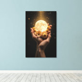 Celestial Embrace: Moon & Blume Leinwand Kunst (Insitu (Holzboden))