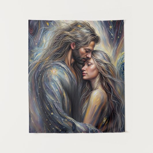 Celestial Embrace Romantic Starry Night Wandteppich (Vorderseite)