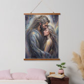 Celestial Embrace Romantic Starry Night Wandteppich Mit Holzrahmen (Schlafzimmer)