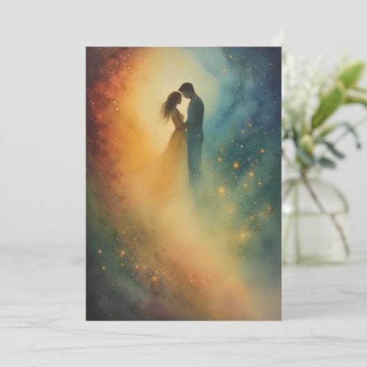 Celestial Embrace Watercolor Art, Couple Einladung (Stehend Vorderseite)
