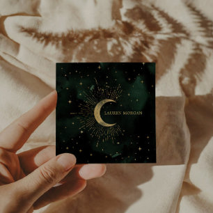 Celestial Emerald Crescent Moon Quadratische Visitenkarte