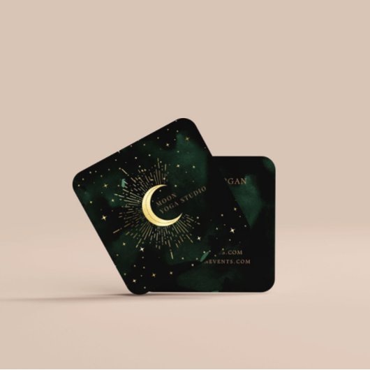 Celestial Emerald Crescent Moon Quadratische Visitenkarte