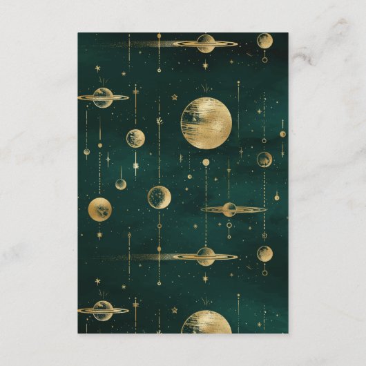 Celestial Emerald Gold Crescent Moon Phase Wedding Begleitkarte (Rückseite)