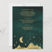 Celestial Emerald Gold Crescent Moon Phase Wedding Einladung (Rückseite)