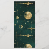 Celestial Emerald Gold Crescent Moon Phase Wedding Menükarte (Rückseite)