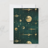 Celestial Emerald Gold Crescent Moon Phase Wedding RSVP Karte (Rückseite)
