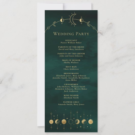 Celestial Emerald Gold Crescent Wedding Program (Rückseite)