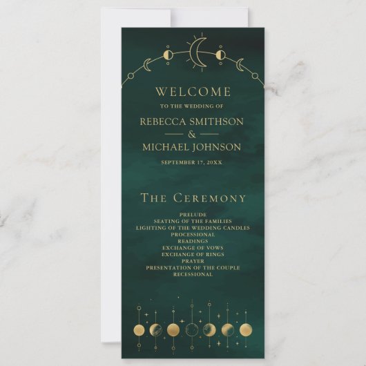 Celestial Emerald Gold Crescent Wedding Program (Vorderseite)