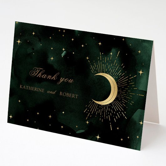 Celestial Emerald Gold Moon Danke Karte