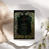 Celestial Emerald Gold Moon Foliage Wedding Folieneinladung