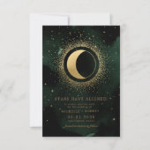 Celestial Emerald Gold Moon Foto Save the Date Einladung (Vorderseite)
