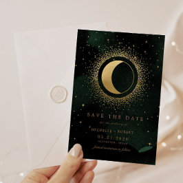 Celestial Emerald Gold Moon Foto Save the Date Einladung