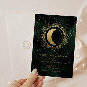 Celestial Emerald Gold Moon Foto Save the Date Einladung