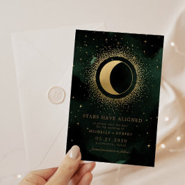 Celestial Emerald Gold Moon Foto Save the Date Einladung