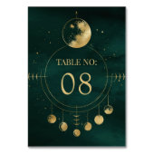 Celestial Emerald Gold Moon Phasen Hochzeit Tischnummer (Rückseite)