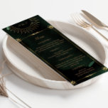 Celestial Emerald Gold Moon Wedding Menu Card Einladung<br><div class="desc">Unsere Kollektion "Celestial Emerald Gold" besticht durch einen wunderschönen Halbmond mit goldenen Sternen in verschiedenen Designs auf einem samtig smaragdgrünen Hintergrund gepaart mit eleganten Schriftart. Einfach zu anpassen und Sie können unter vielen Artikeln aus dieser Sammlung in unserem Shop wählen.</div>