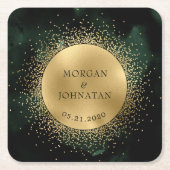 Celestial Emerald Gold Moon Wedding Rechteckiger Pappuntersetzer (Vorderseite)