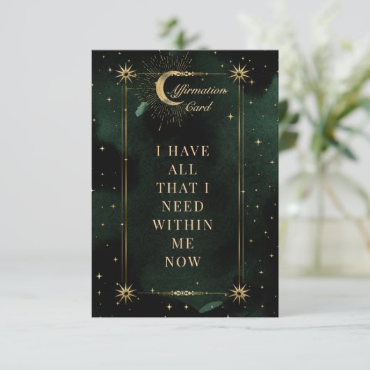 Celestial Emerald Moon Affirmation Card (Stehend Vorderseite)