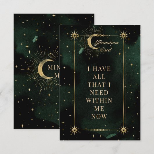 Celestial Emerald Moon Affirmation Card (Vorne/Hinten)