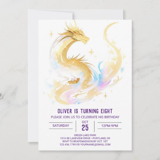 Celestial Enchanted Dragon Birthday Einladung (Vorderseite)