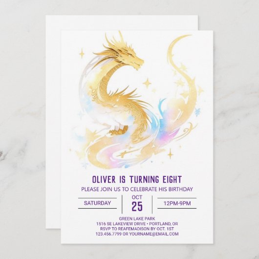 Celestial Enchanted Dragon Birthday Einladung (Vorne/Hinten)