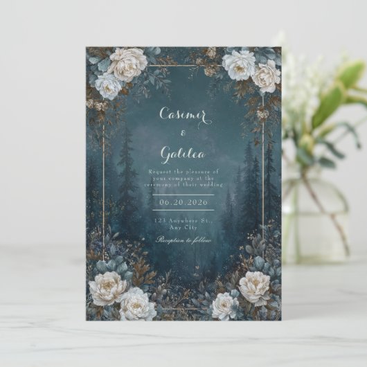 Celestial Enchanted Forest Peony Wedding Einladung (Stehend Vorderseite)